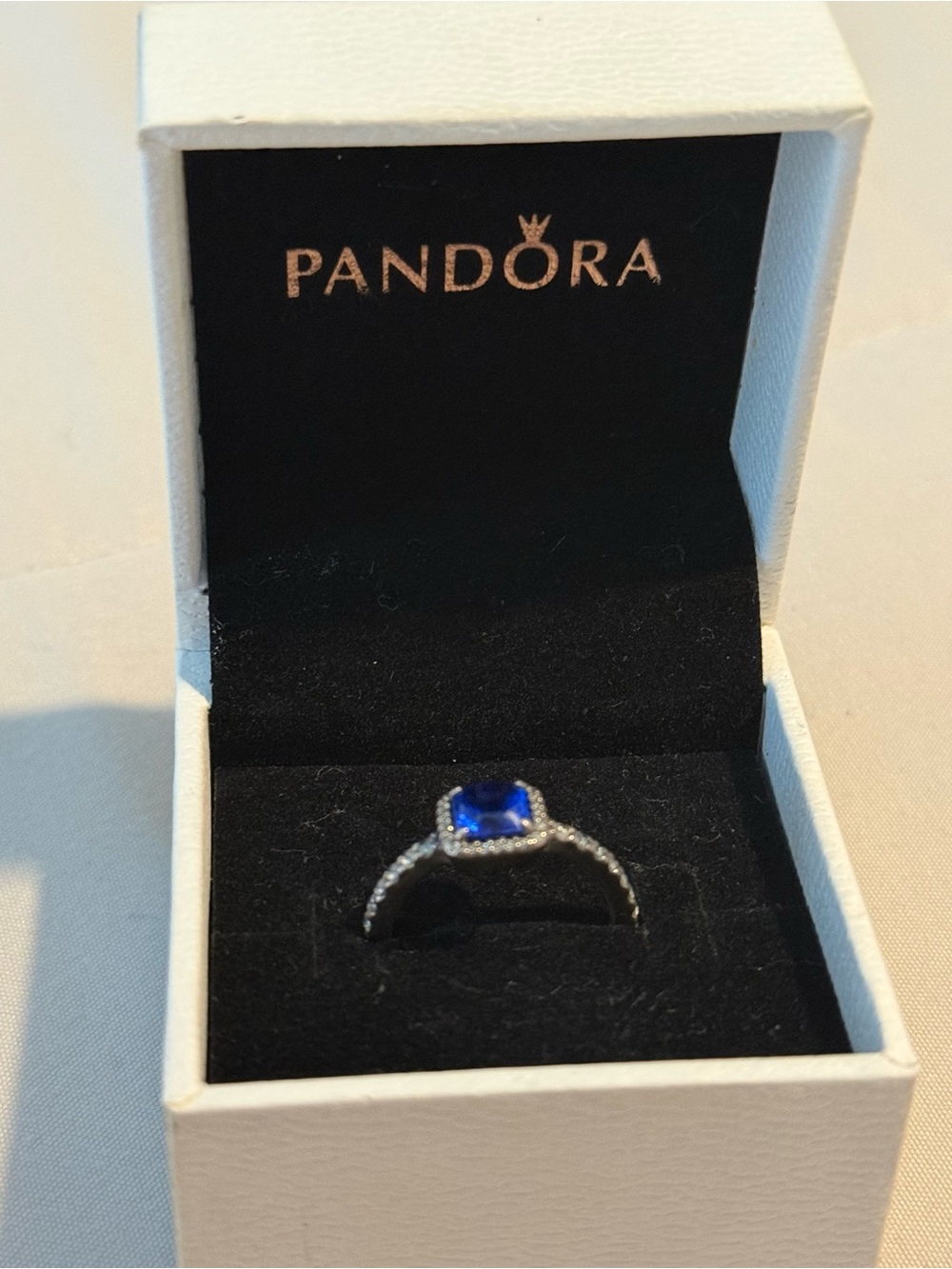 Pandora Sterling Silver Deep Blue Cushion Halo Ring